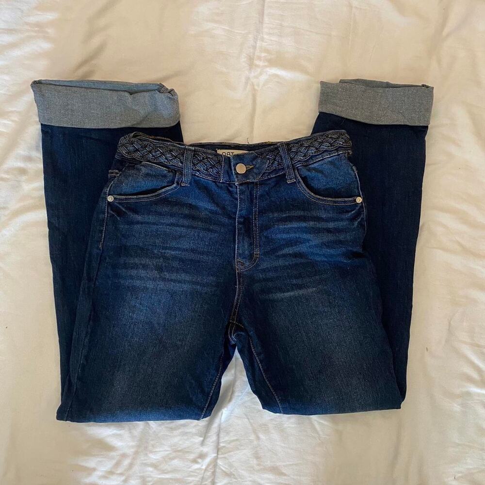 Oat New York dark lue denim jeans with braided belt - stretch jeans